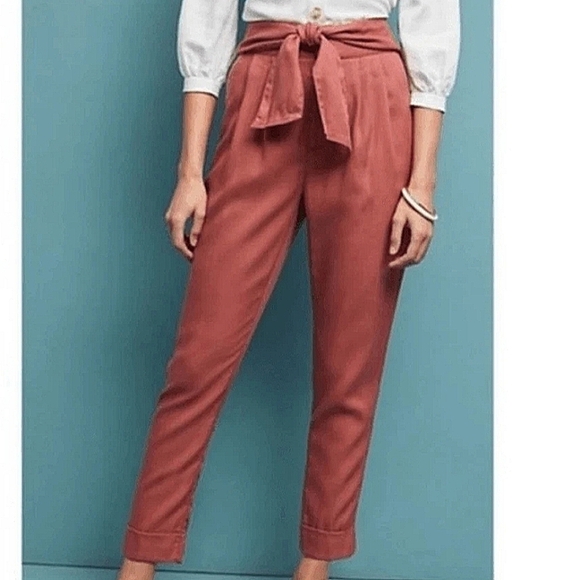 Anthropologie-Cartonniere NWT Belt Front Pants Rose 100% Lyocell-Size 14 - Picture 1 of 16